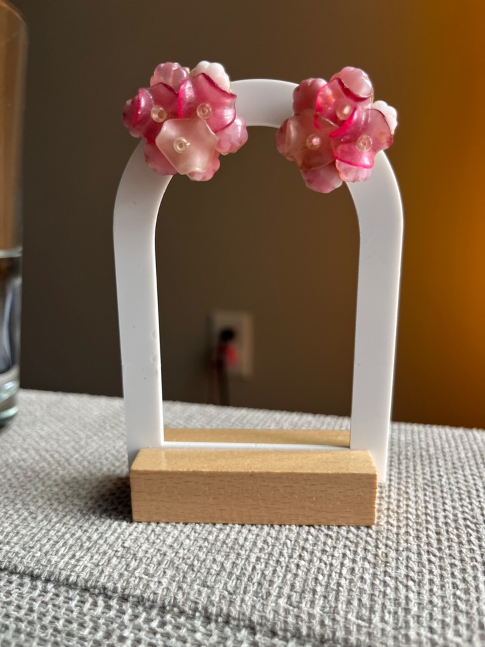 Vintage clip on  Pink Floral Cluster Earrings made in Germany